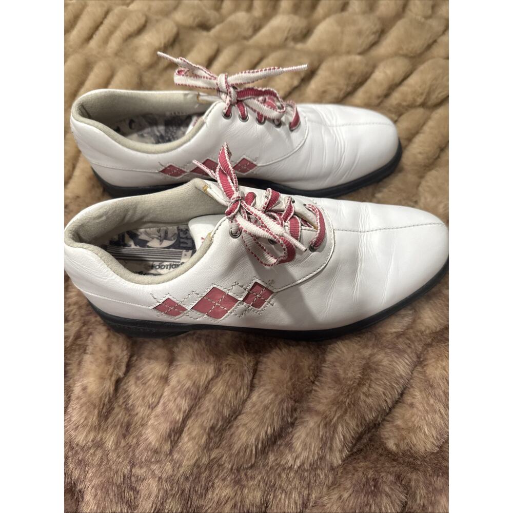 FOOTJOY Comfort Golf Shoes Women's size 8M White & Pink Argyle Extra Comfort